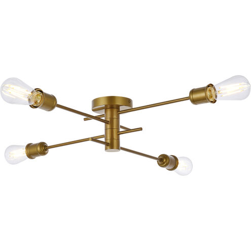 Xavier 4 Light 26 inch Brass Flush Mount Ceiling Light