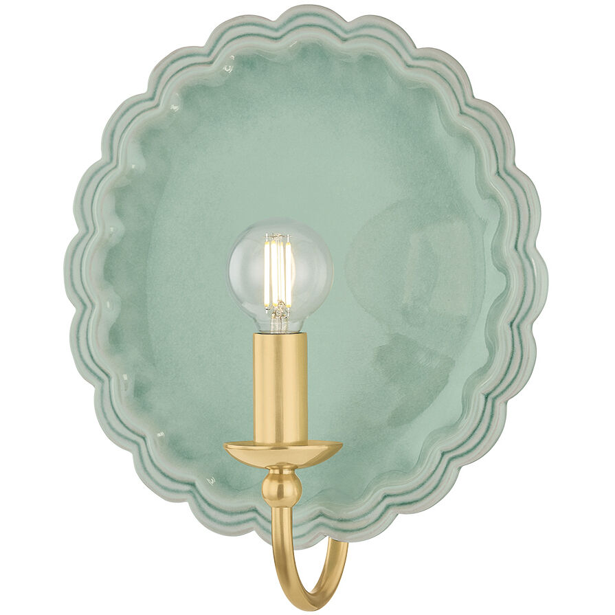 Paulette Wall Sconce Wall Light in Aged Brass and Ceramic Moss Crackle