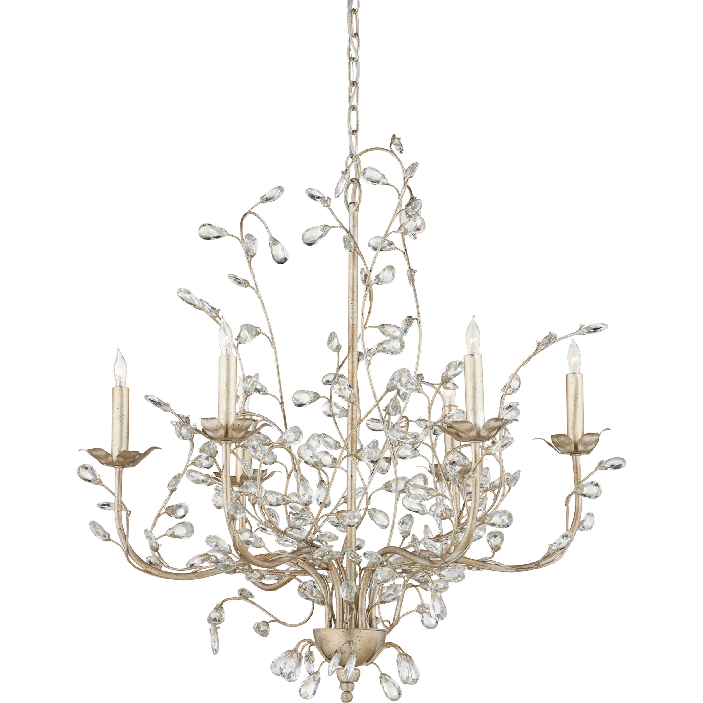 Crystal Bud 6 Light 28 inch Silver Granello Chandelier Ceiling Light, Medium