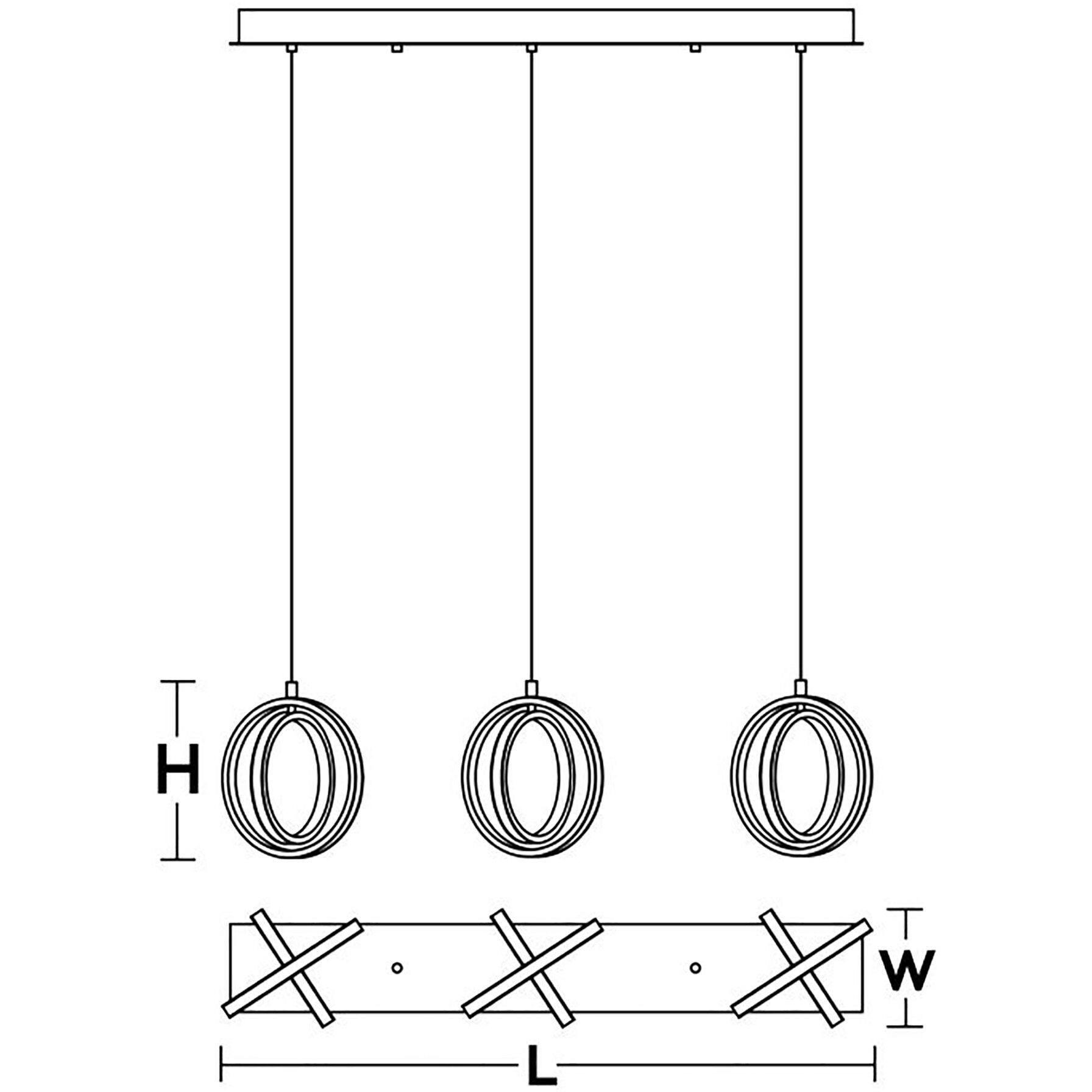 Lock 3 Light 9 inch Satin Brass Linear Pendant Ceiling Light