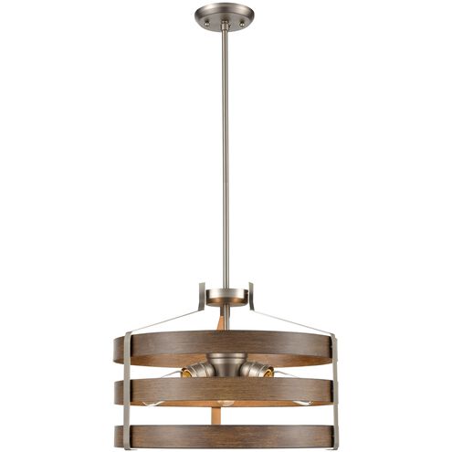 Fort Garry 3 Light Buffed Nickel and Barnwood on Metal Pendant Ceiling Light