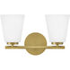 Bri 2 Light 15 inch Lacquered Brass Bath Light Wall Light