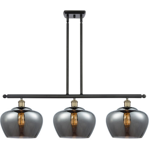 Ballston Large Fenton LED 38 inch Black Antique Brass Island Light Ceiling Light in Plated Smoke Glass, Ballston