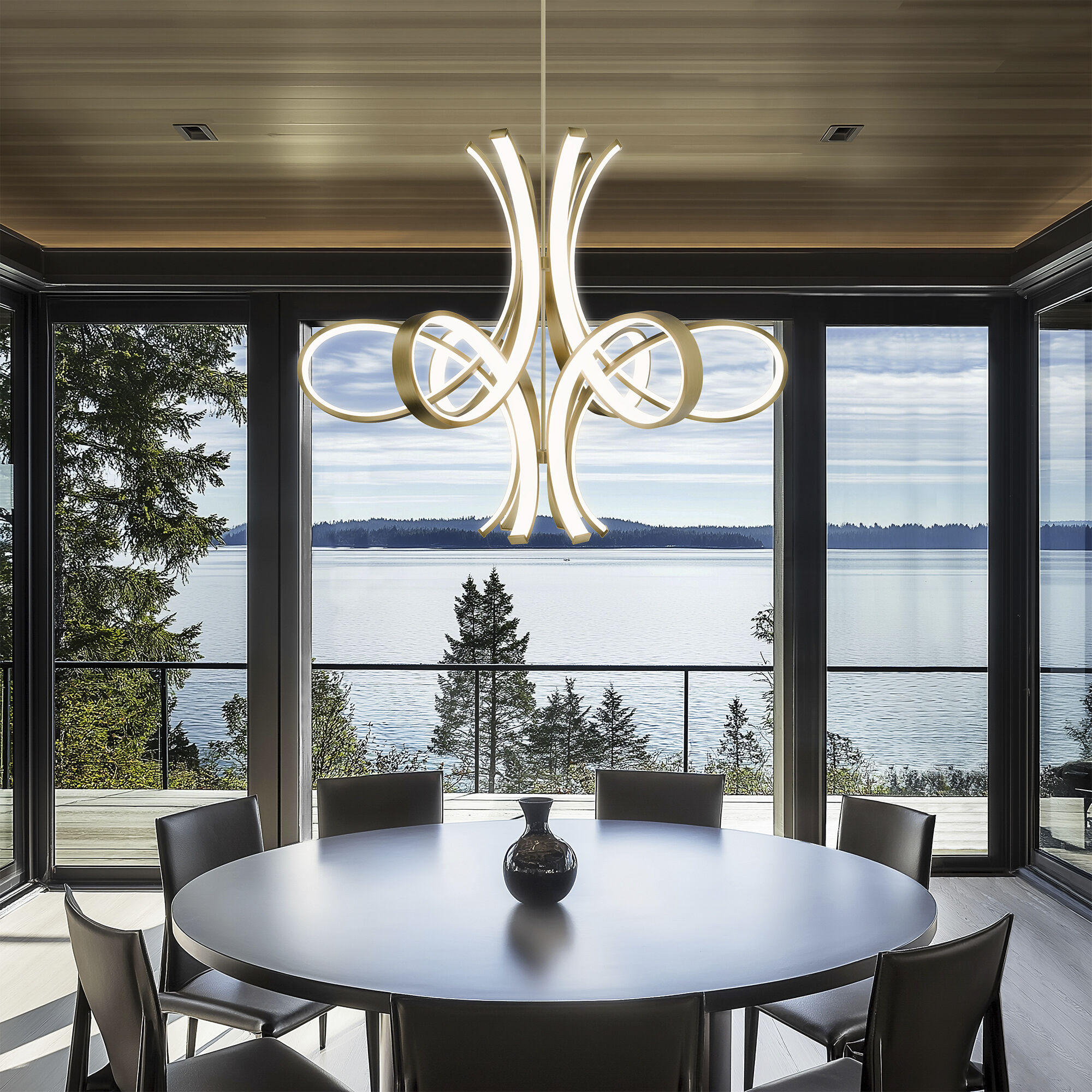 Fleur De Lis LED 56 inch Black Indoor Hanging Lighting Ceiling Light