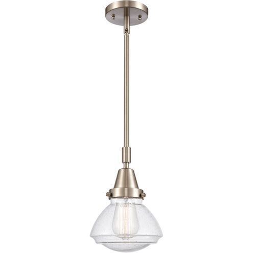 Franklin Restoration Olean LED 7 inch Brushed Satin Nickel Mini Pendant Ceiling Light in Seedy Glass