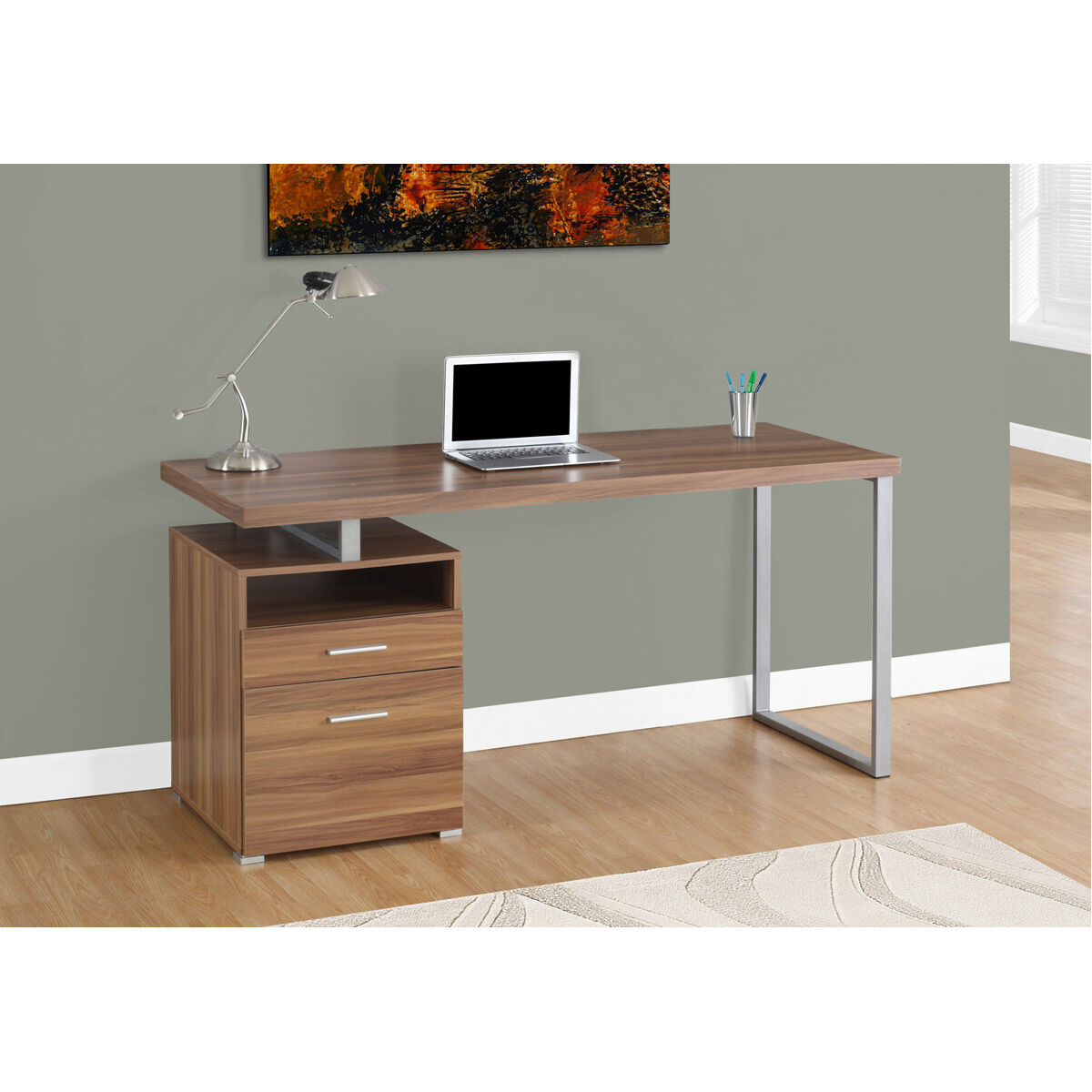 Ramapo 60 X 24 inch Walnut and Silver Computer Desk