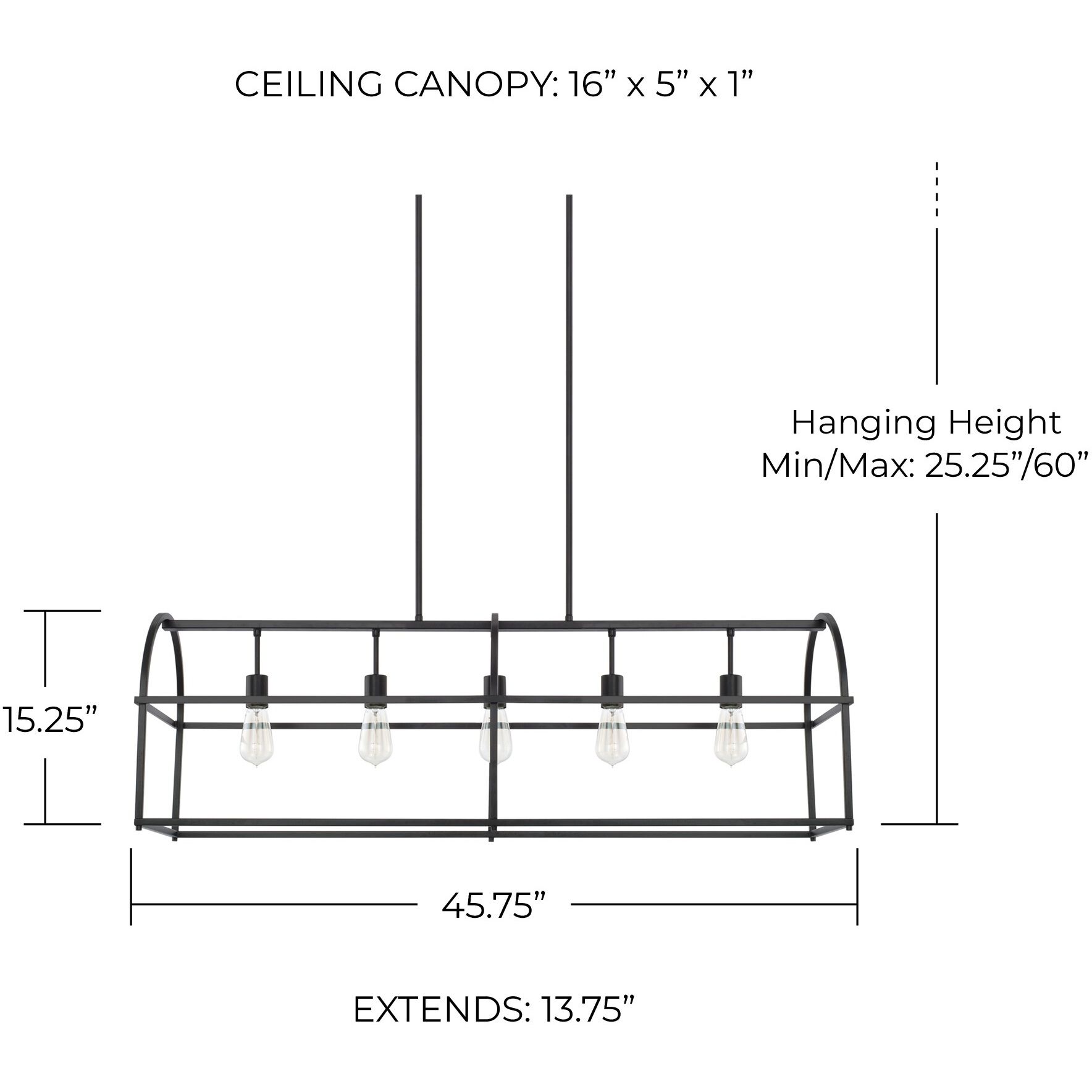 Elijah 5 Light 46 inch Matte Black Island Ceiling Light