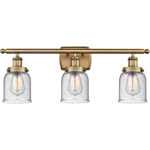 Ballston Small Bell 3 Light 26 inch Brushed Brass Bath Vanity Light Wall Light in Seedy Glass