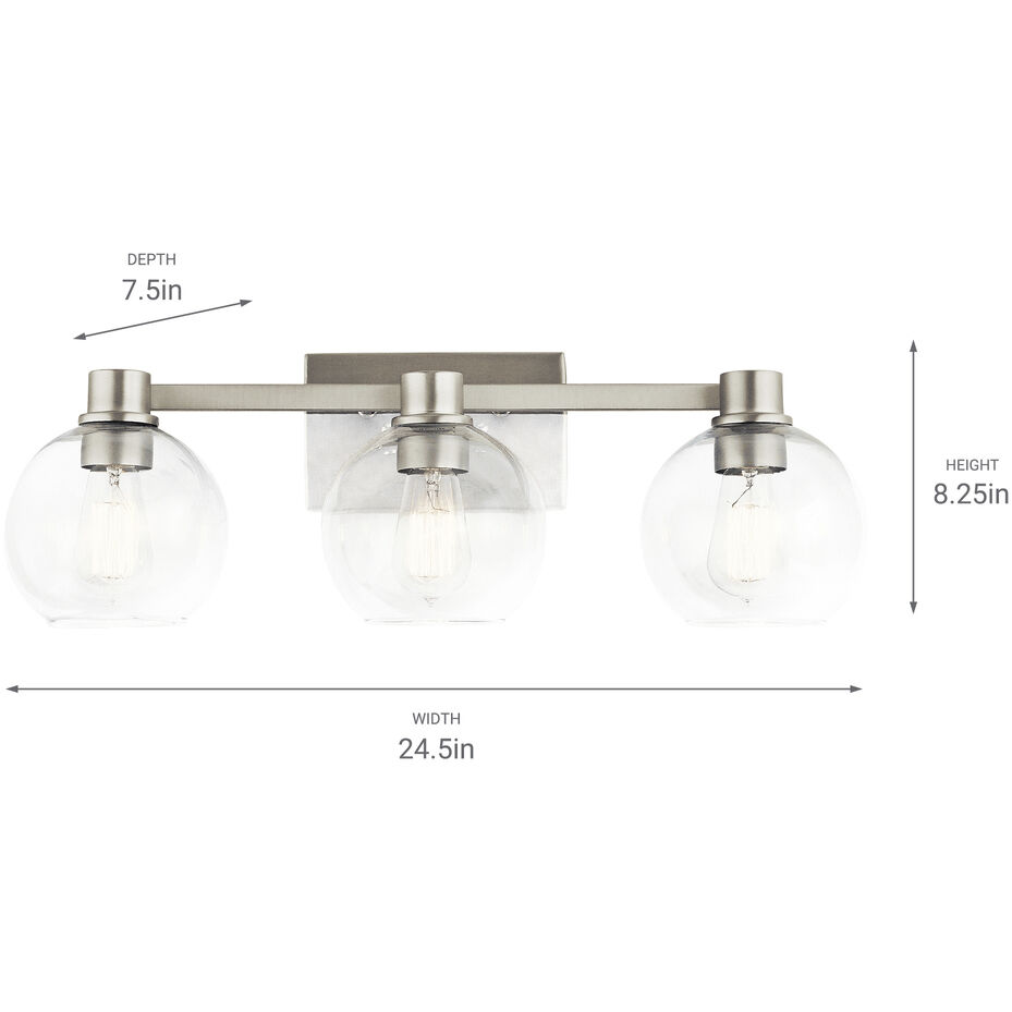 Harmony 3 Light 25 inch Brushed Nickel Wall Mt Bath 3 Arm Wall Light