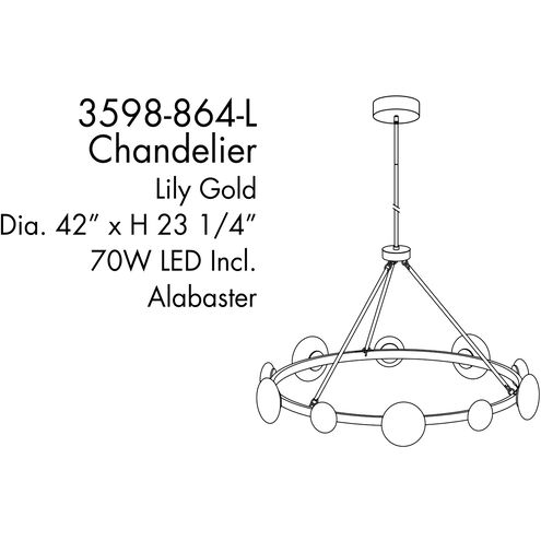 Zill LED 42.13 inch Lily Gold Chandelier Ceiling Light