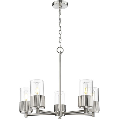 Bolivar 5 Light 25 inch Satin Nickel Chandelier Ceiling Light in Clear Glass