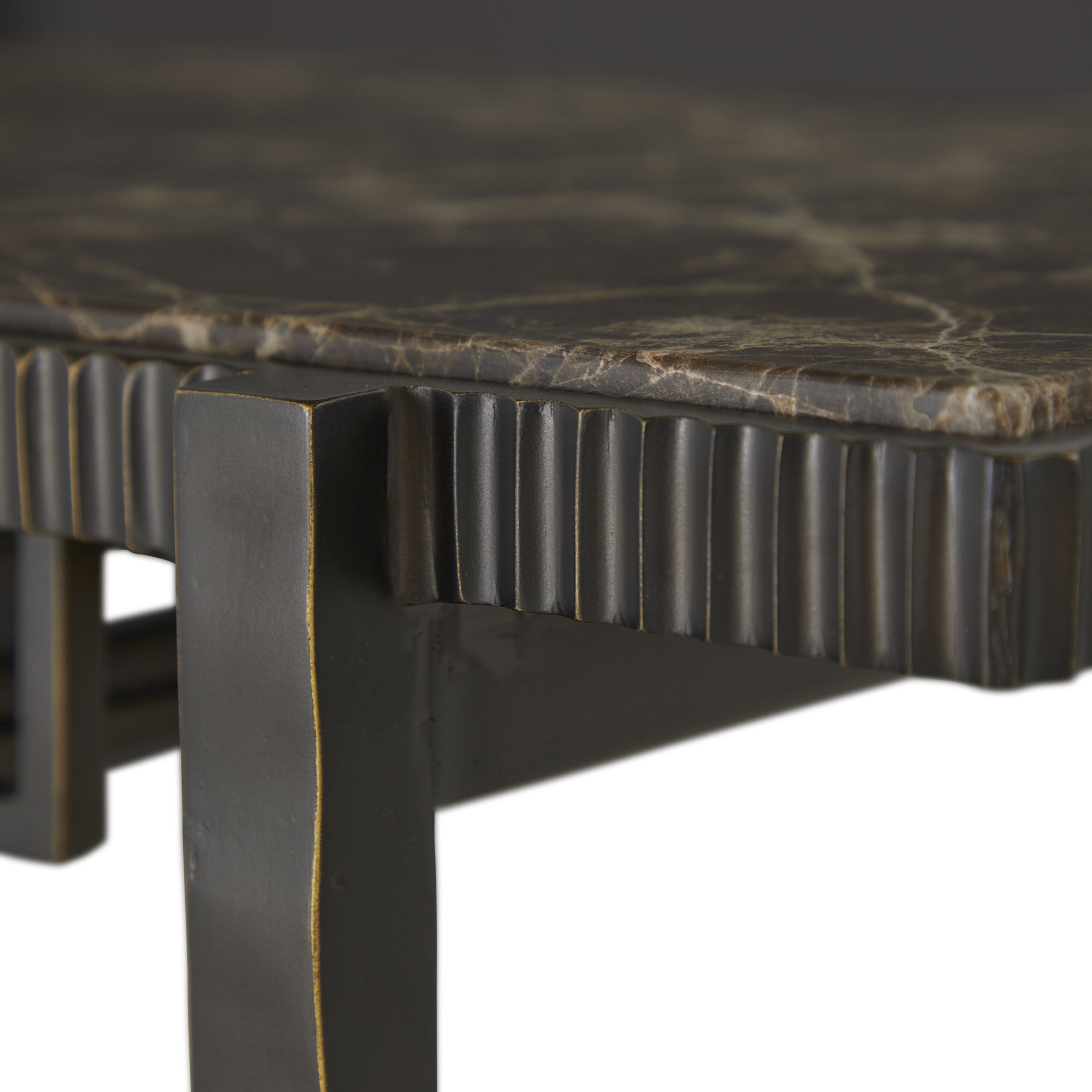 Ariana Forged Antique Bronze and Marron Imperial Marble Bar Console
