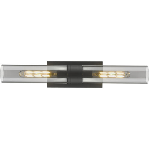 Ballston Urban 2 Light 24 inch Matte Black Bath Vanity Light Wall Light in Plated Smoke Glass