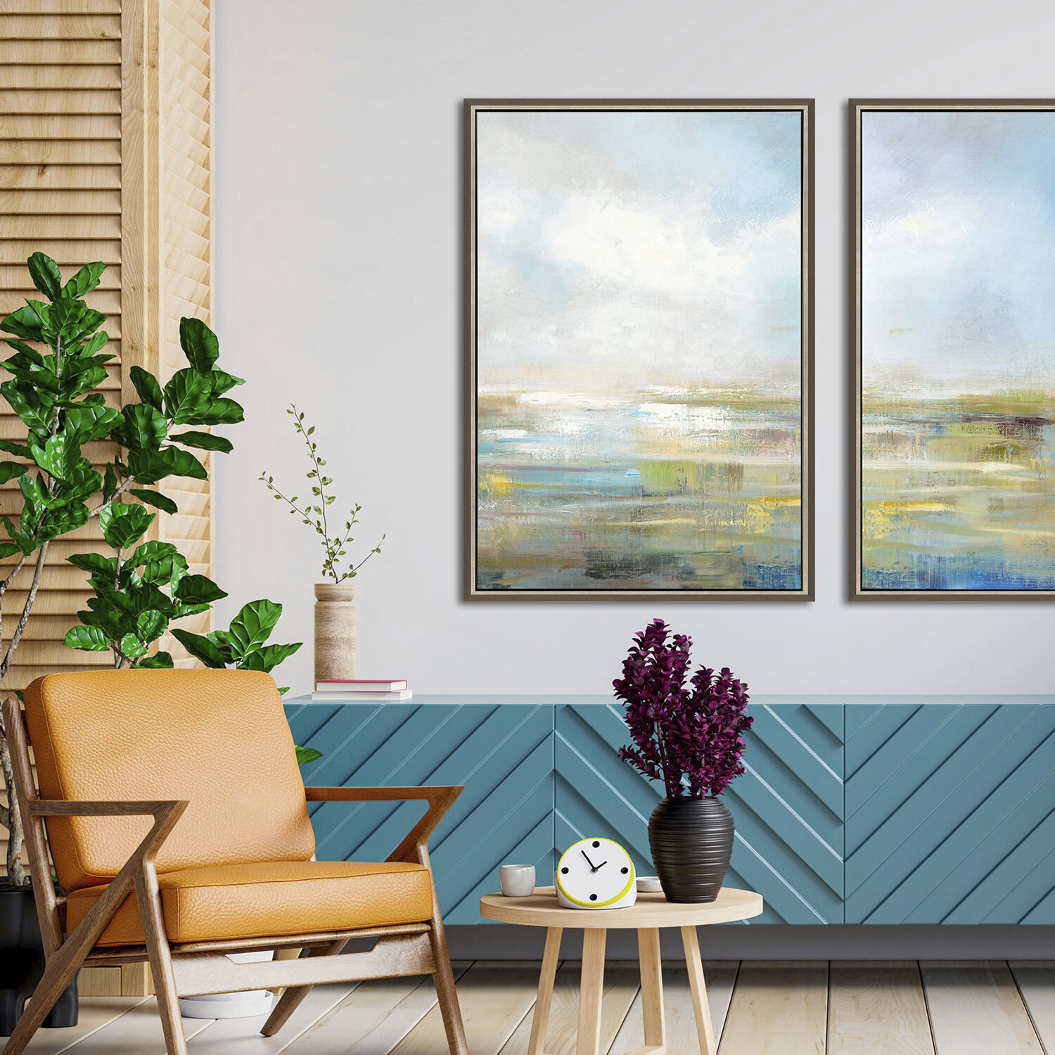 Horizon Blue and Beige and Gray and Neutral Canvas