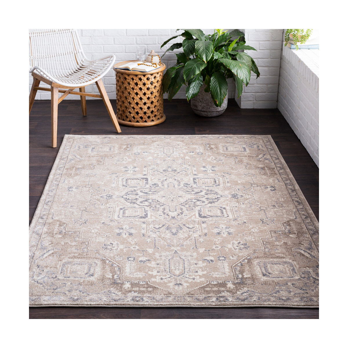 Ayasofya 96 X 61 inch Camel/Charcoal/Cream/Medium Gray/Dark Brown Rugs, Rectangle