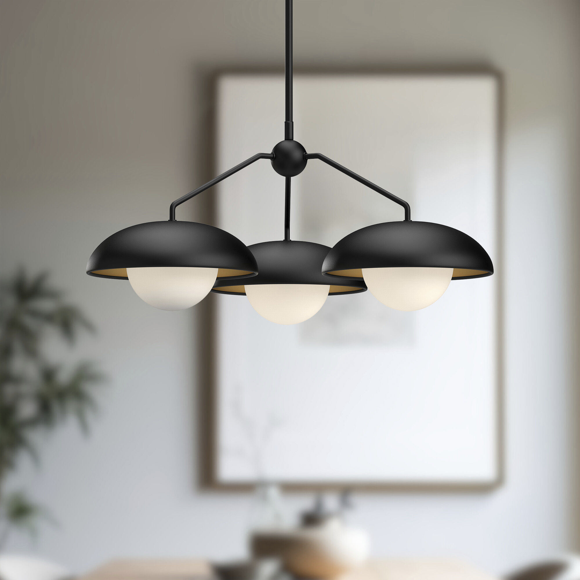 Alora Mood Rubio 3 Light 27.75 inch Matte Black/Opal Matte Glass Chandelier Ceiling Light
