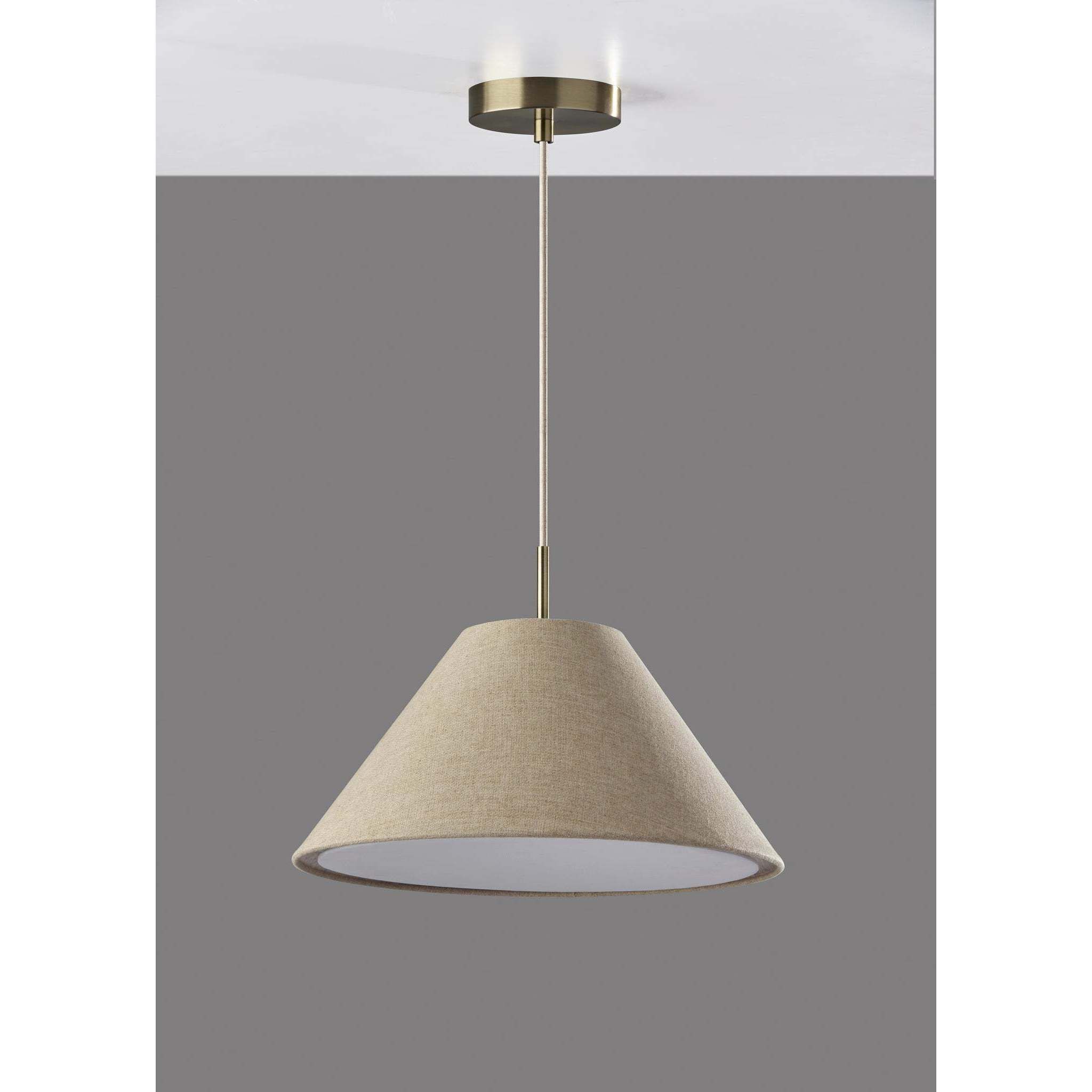 Hadley 18 inch Light Brown Textured Fabric and Antique Brass Pendant Ceiling Light