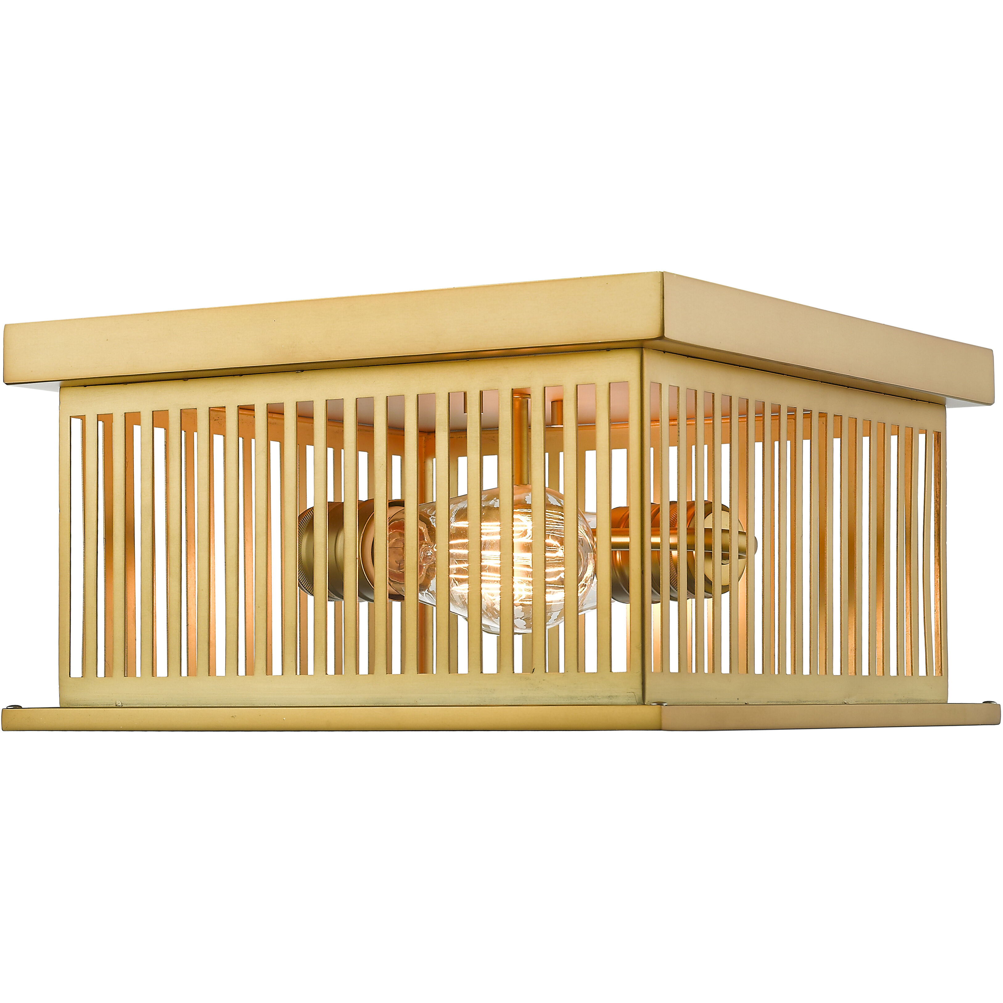 Camellia 2 Light 12 inch Brass Flush Mount Ceiling Light in Brass Steel