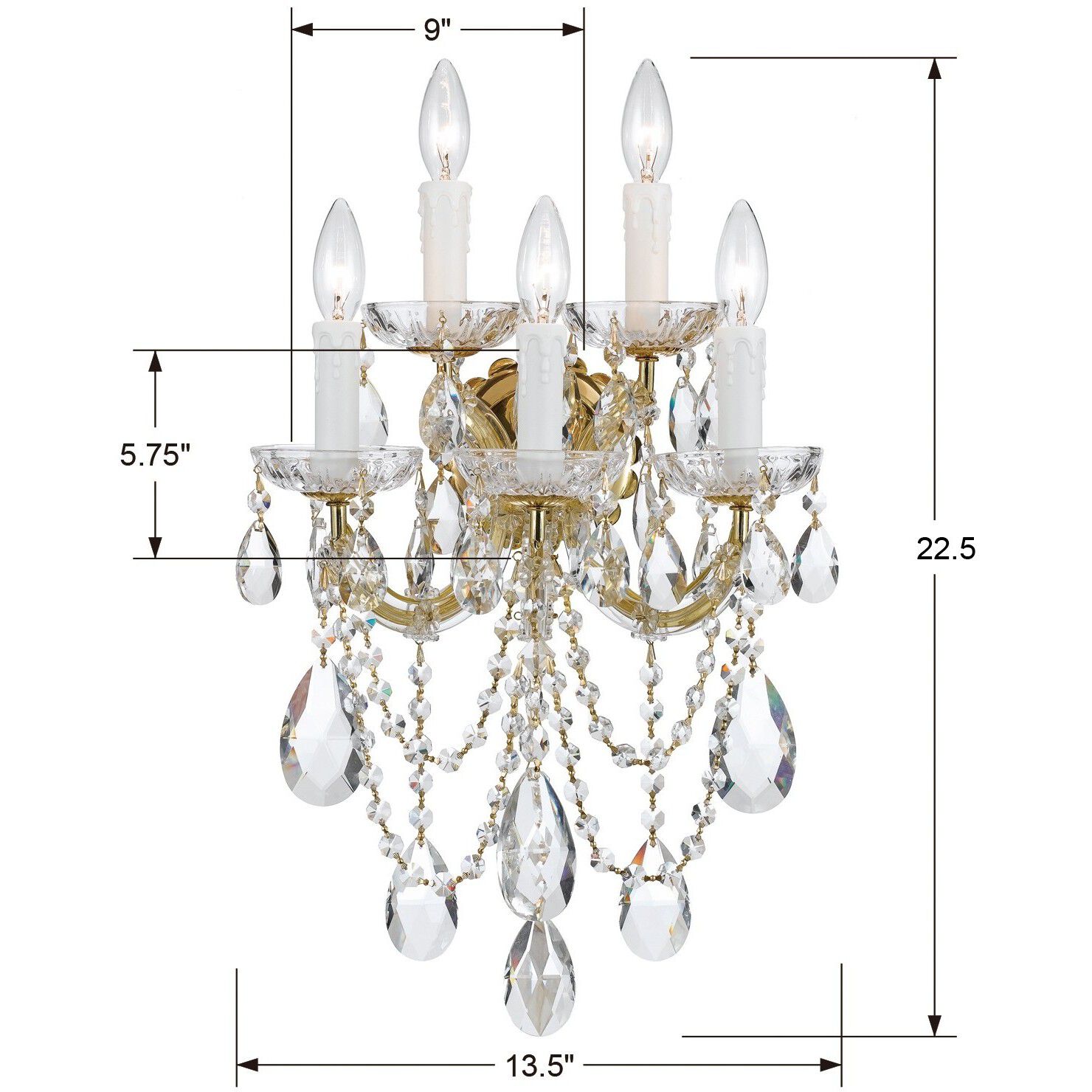 Maria Theresa Sconce Wall Light in Clear Swarovski Strass, Gold