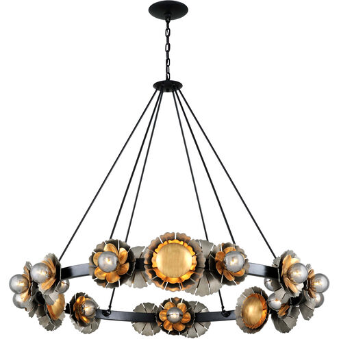 Magic Garden 24 Light 62 inch Black Graphite and Bronze Leaf Chandelier Ceiling Light