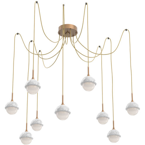 Cabochon LED 14.1 inch Novel Brass with White Marble Swag Multi-Pendant Ceiling Light in 3000K LED, Opal White