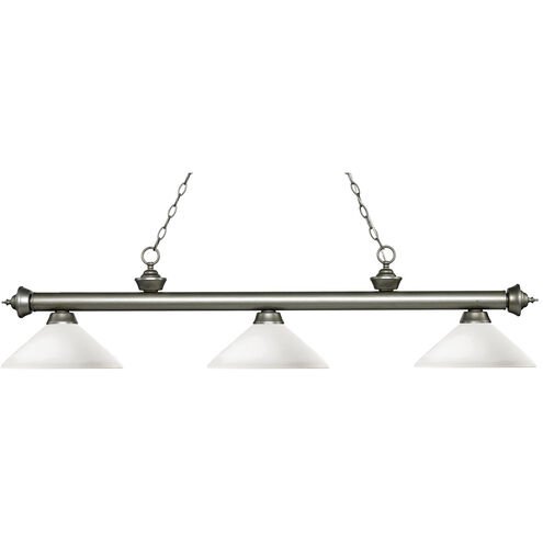 Riviera 3 Light 57 inch Antique Silver Island/Billiard Ceiling Light in 15.4, Angular Matte Opal Glass