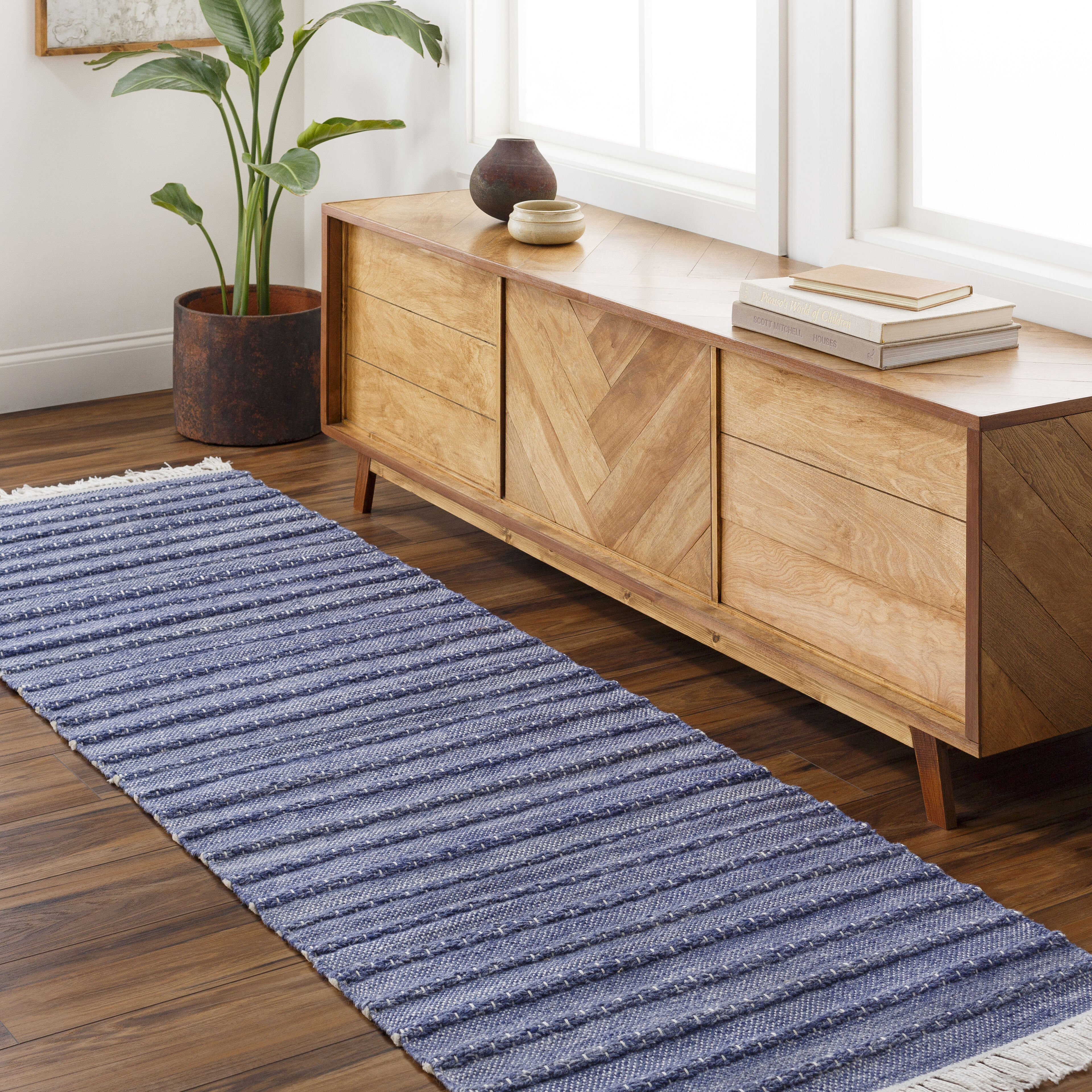 Azalea 96 X 30 inch Dark Blue Rug, Runner