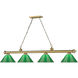 Cordon 4 Light 81.25 inch Rubbed Brass Billiard Ceiling Light in Green Plastic