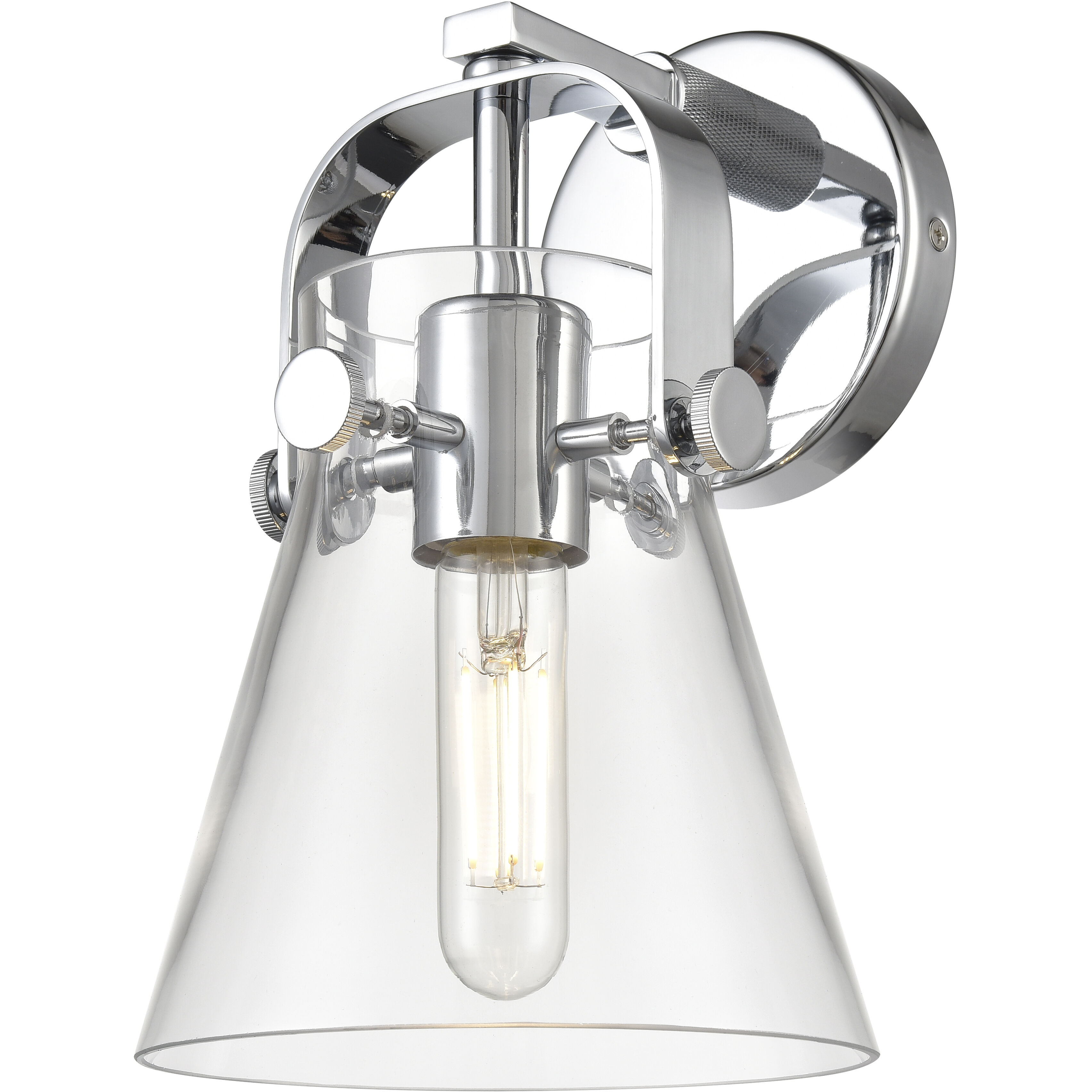 Pilaster II Cone Sconce Wall Light in Polished Chrome, Clear Glass