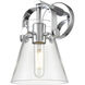Pilaster II Cone Sconce Wall Light in Polished Chrome, Clear Glass