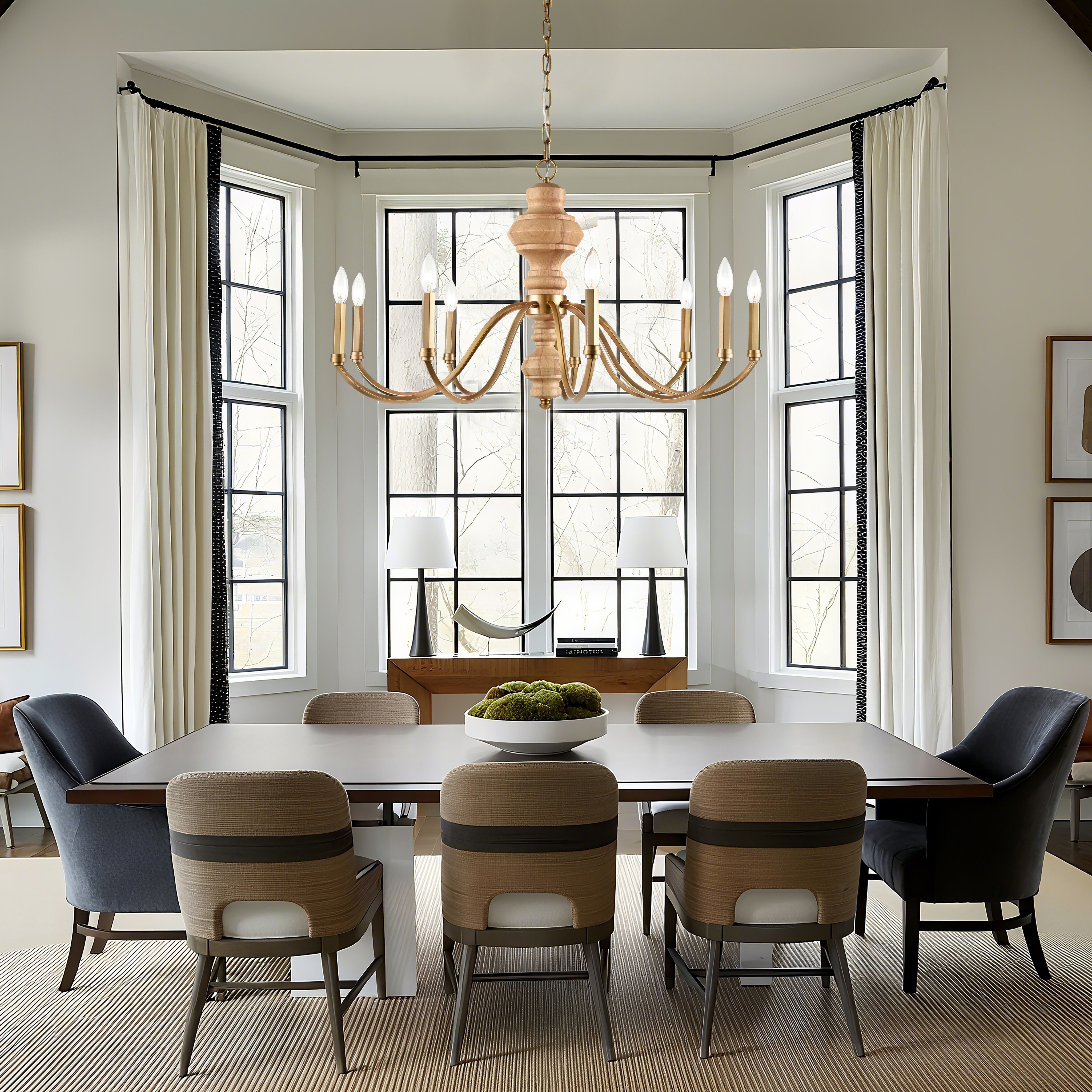 French Country 9 Light 36 inch Natural Brass Chandelier Ceiling Light, Converts to Semi Flush