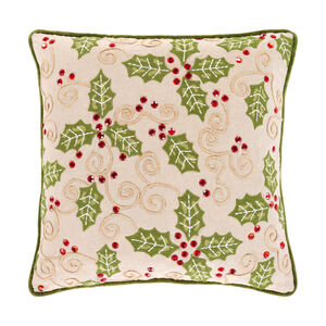Holly Berry 20 X 20 inch Khaki/Grass Green/Lime/Bright Red/Wheat Pillow Kit, Square