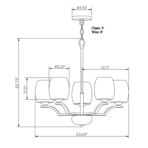 Signature 5 Light 24 inch Brushed Nickel Chandelier Ceiling Light