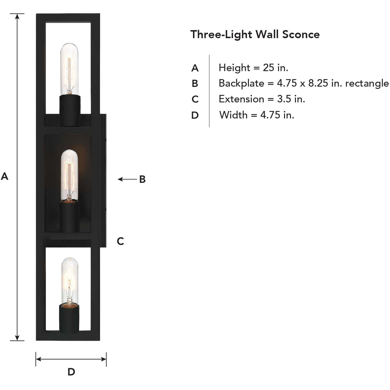 Urban Oasis 3 Light 25 inch Matte Black Vanity Light Wall Light