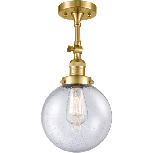 Franklin Restoration Large Beacon LED 8 inch Satin Gold Semi-Flush Mount Ceiling Light in Seedy Glass, Franklin Restoration
