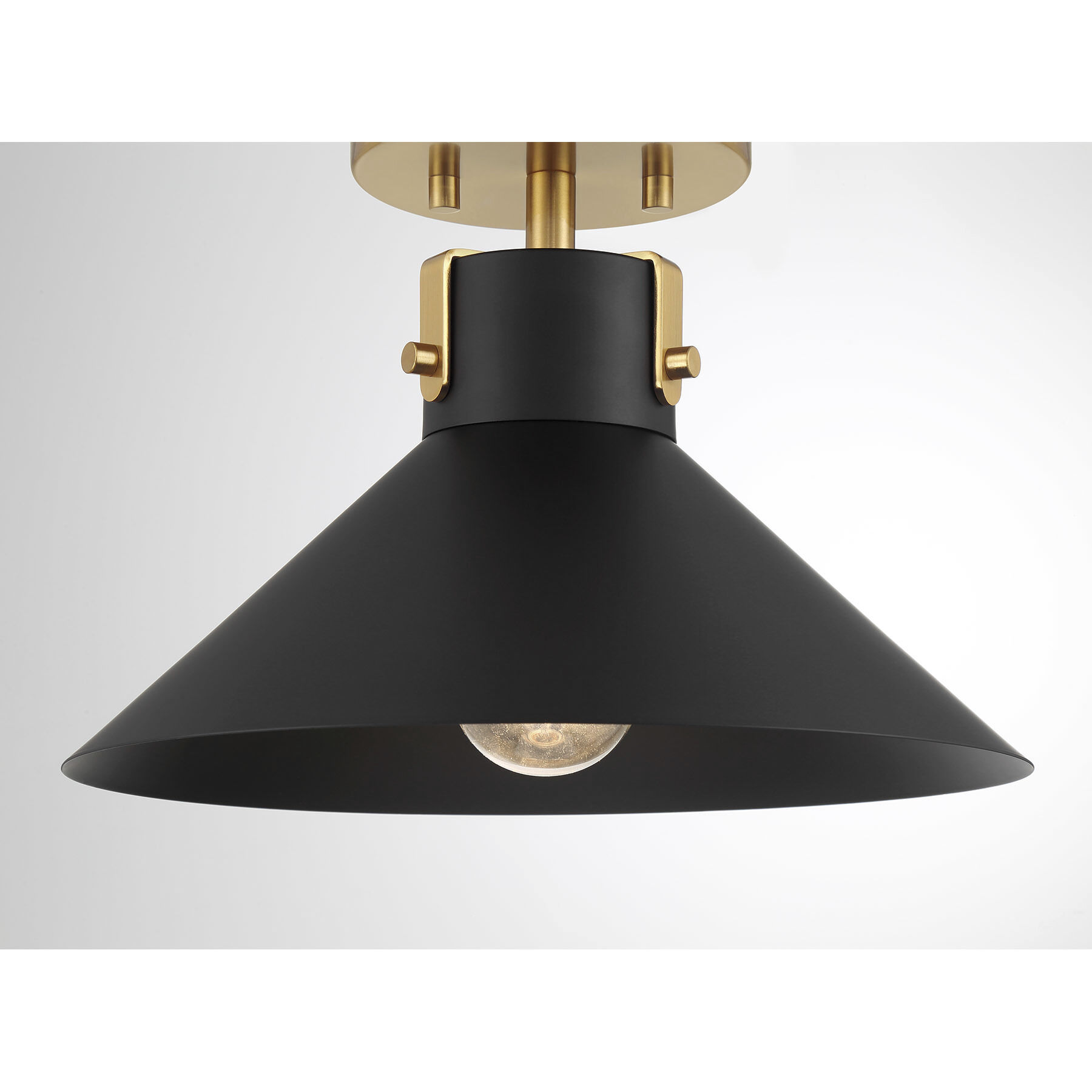 Contemporary 1 Light 11.5 inch Matte Black with Natural Brass Semi-Flush Ceiling Light