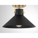 Contemporary 1 Light 11.5 inch Matte Black with Natural Brass Semi-Flush Ceiling Light