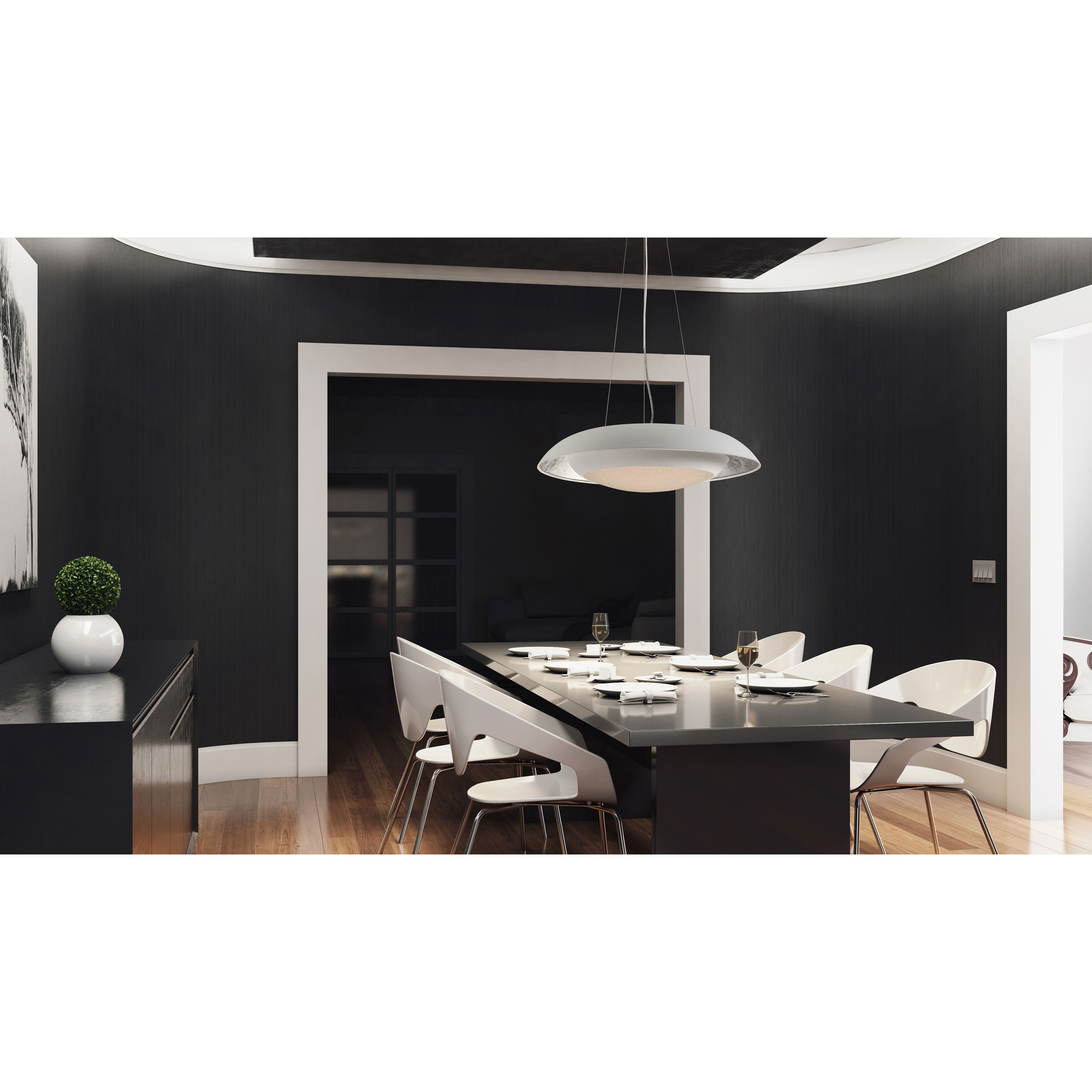 Iris LED 23.5 inch Silver Leaf/White Single Pendant Ceiling Light