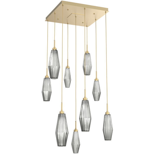 Aalto LED 27.1 inch Gilded Brass Chandelier Ceiling Light in Optic Rib Smoke, 2700K LED, Square Multi-Port