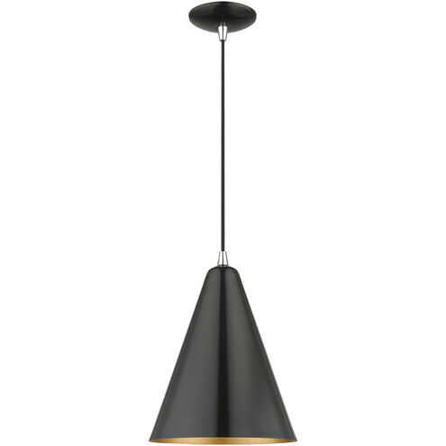 Dulce 1 Light 10 inch Shiny Black with Polished Chrome Accents Pendant Ceiling Light