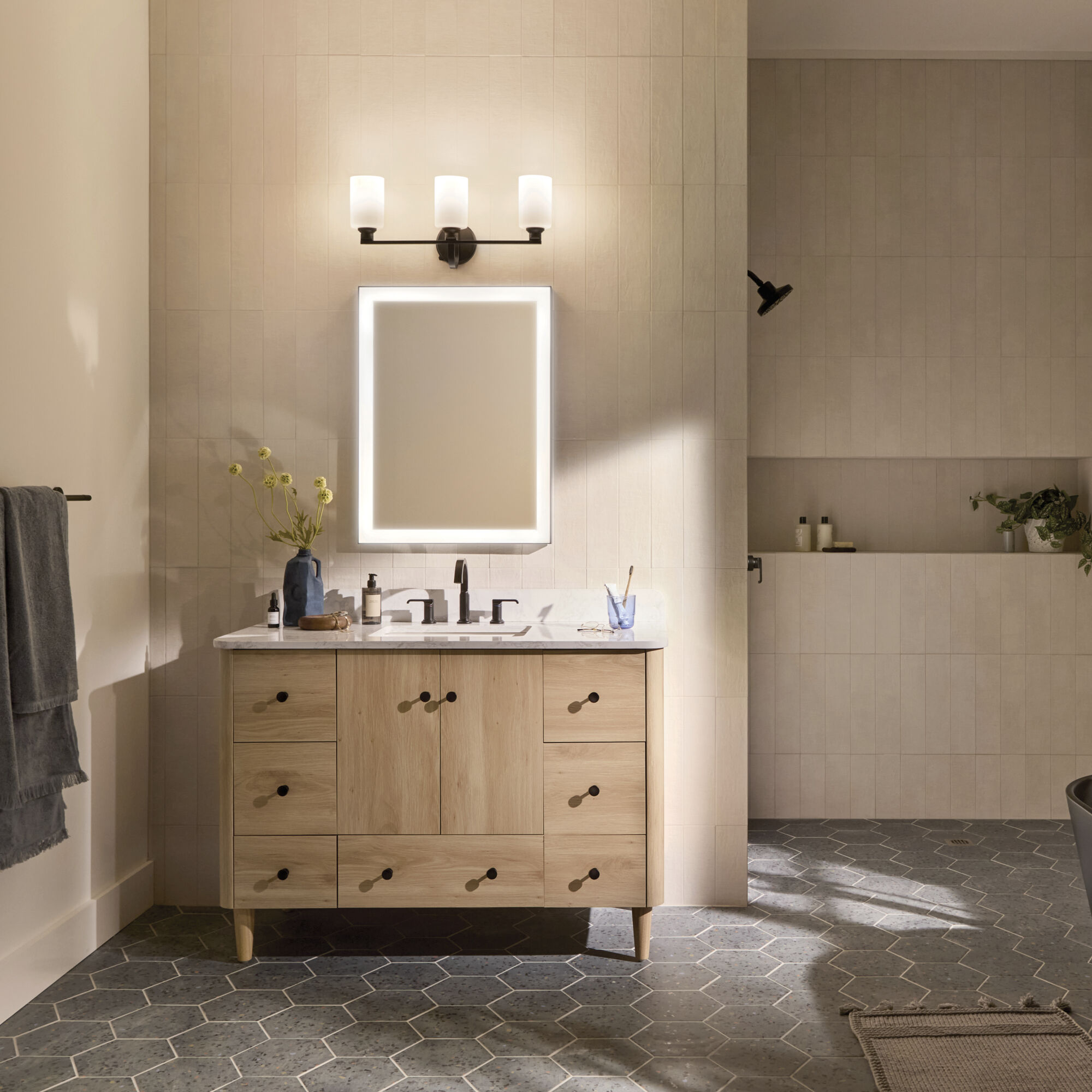 Gioe 3 Light 24.25 inch Black Vanity Light Wall Light