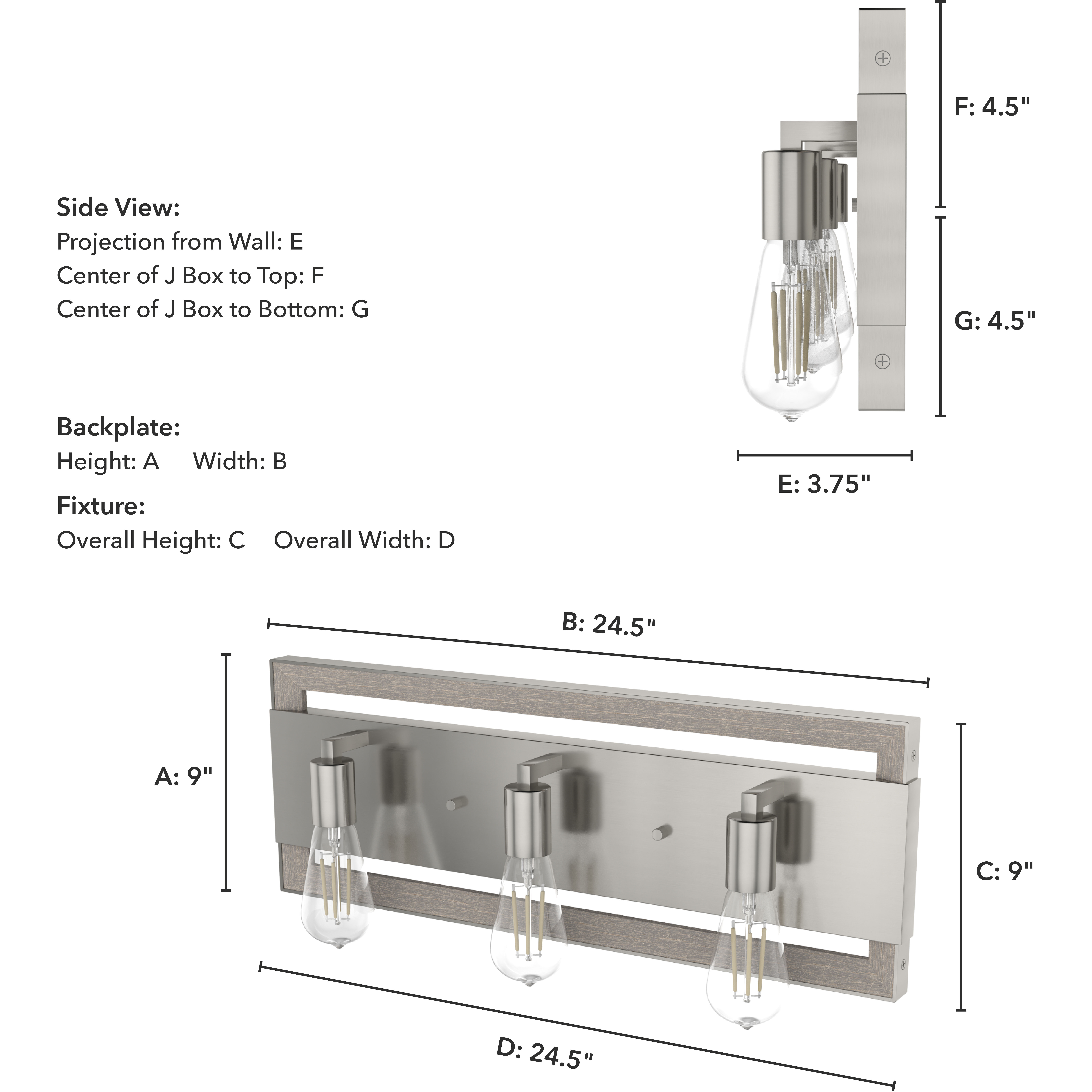 Woodburn 3 Light 24.5 inch Brushed Nickel Vanity Light Wall Light