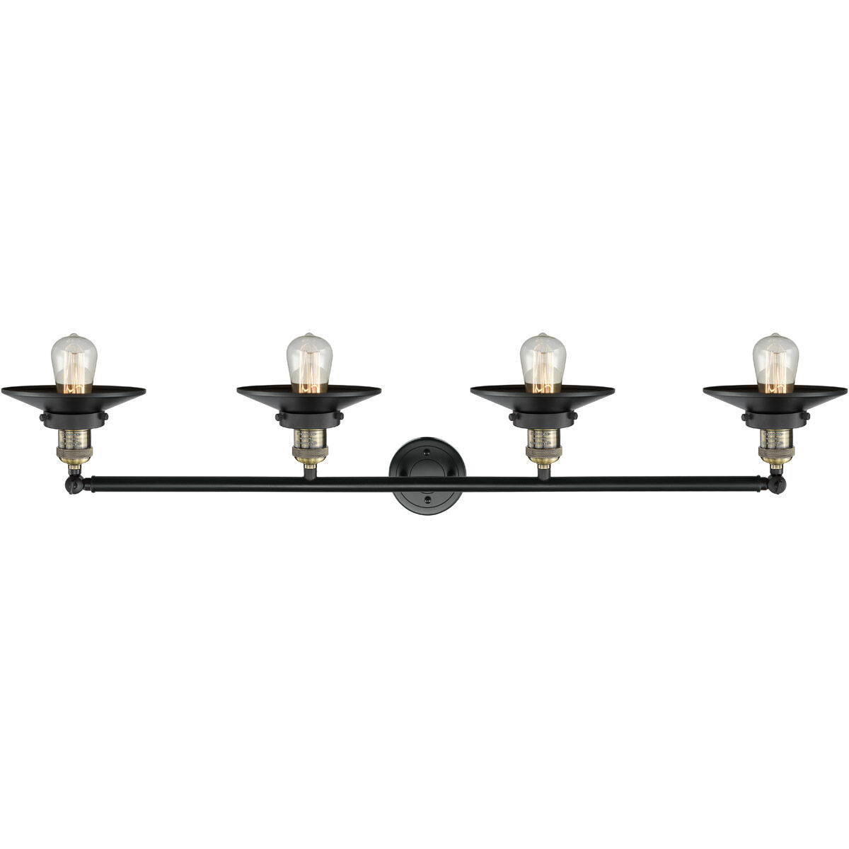 Franklin Restoration Railroad 4 Light 44 inch Black Antique Brass Bath Vanity Light Wall Light in Matte Black, Franklin Restoration