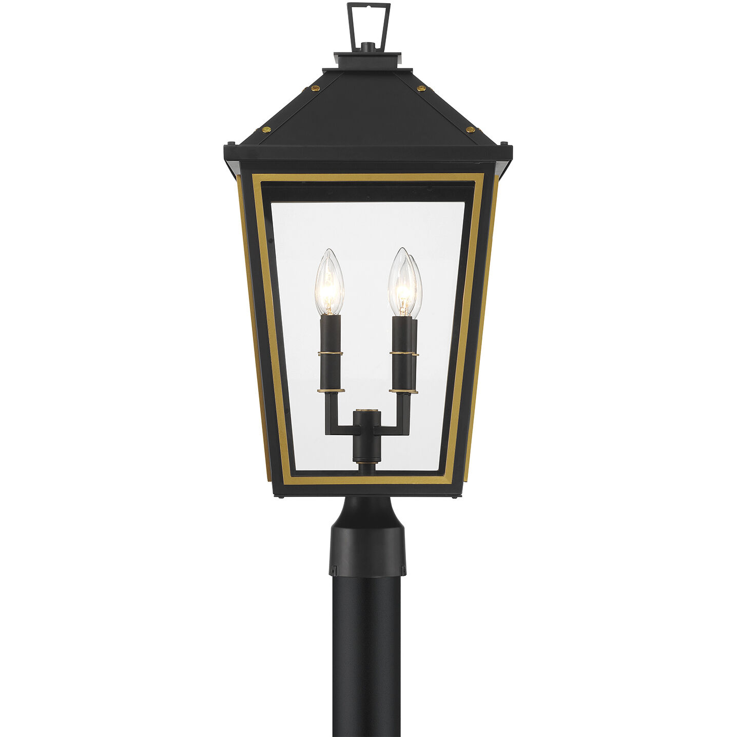 Hawkins 4 Light 25 inch Matte Black and Textured Gold Outdoor Post