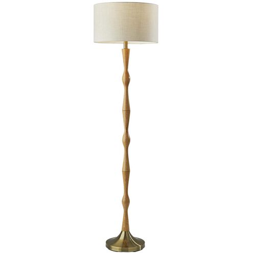 Eve 61 inch 100.00 watt Natural Oak Wood with Antique Brass Accent Floor Lamp Portable Light