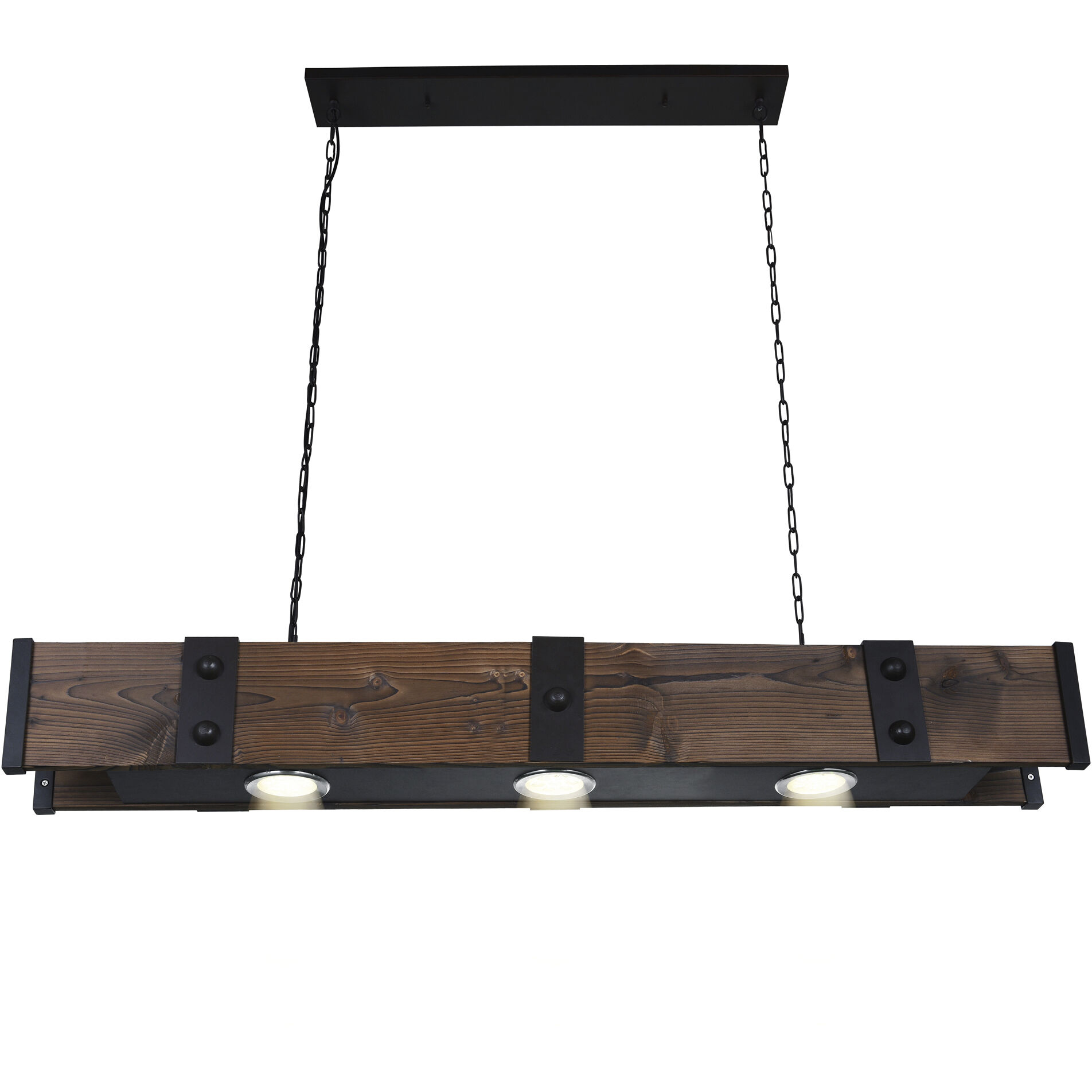 Pago LED 42 inch Black and Wood Drum Shade Island Light Ceiling Light