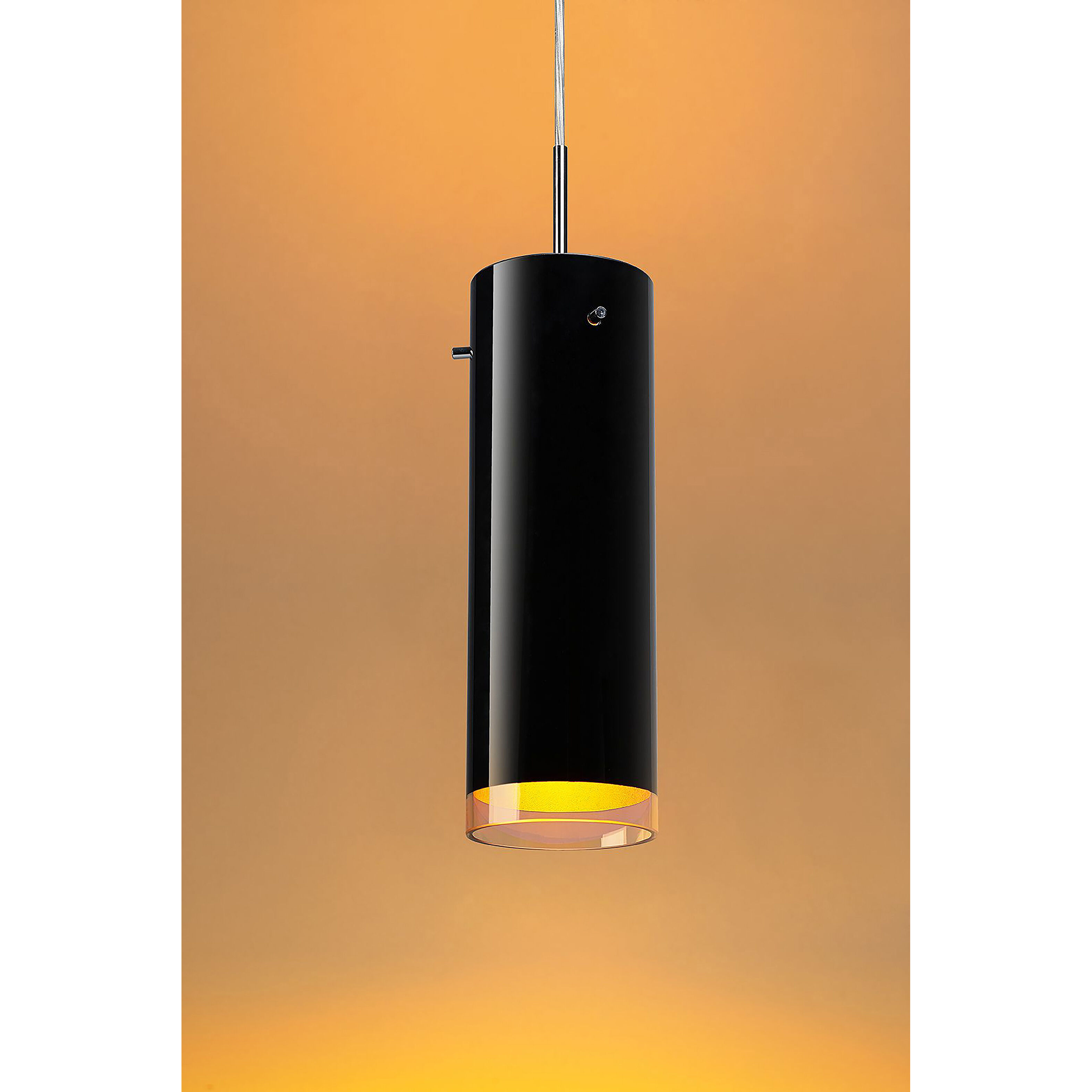 Cyrus 4 inch Chrome Pendant Ceiling Light in Chrome/Black, Black Outer/Gold Inner Glass