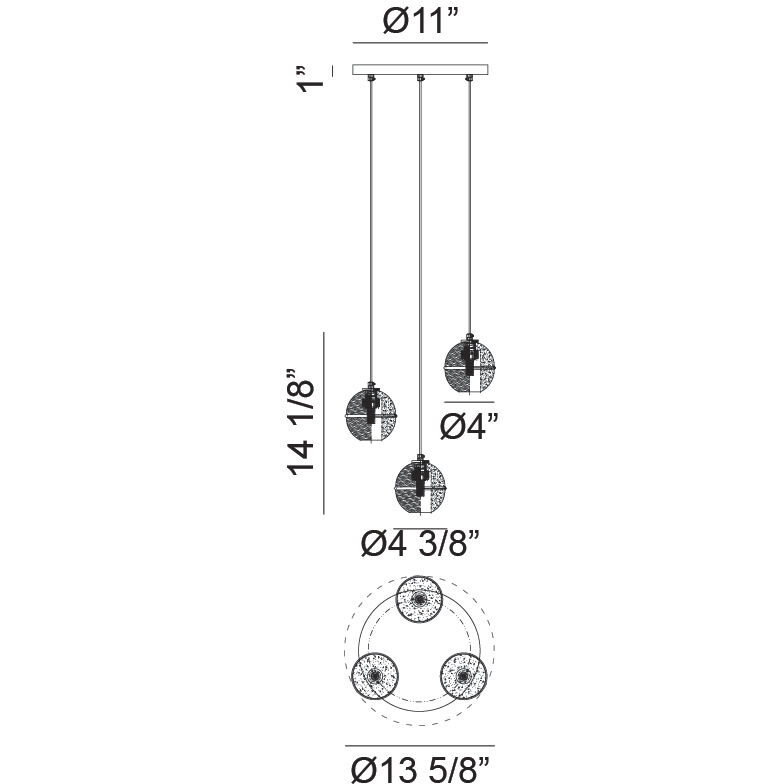 Misty 3 Light 13.63 inch Aged Gold Brass Pendant Ceiling Light
