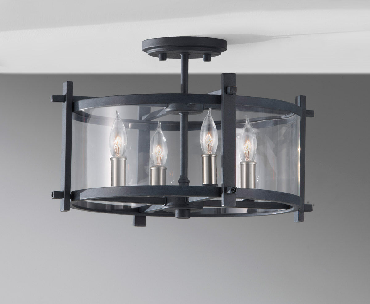 Ethan 4 Light 16.38 inch Antique Forged Iron / Brushed Steel Semi-Flush Mount Ceiling Light