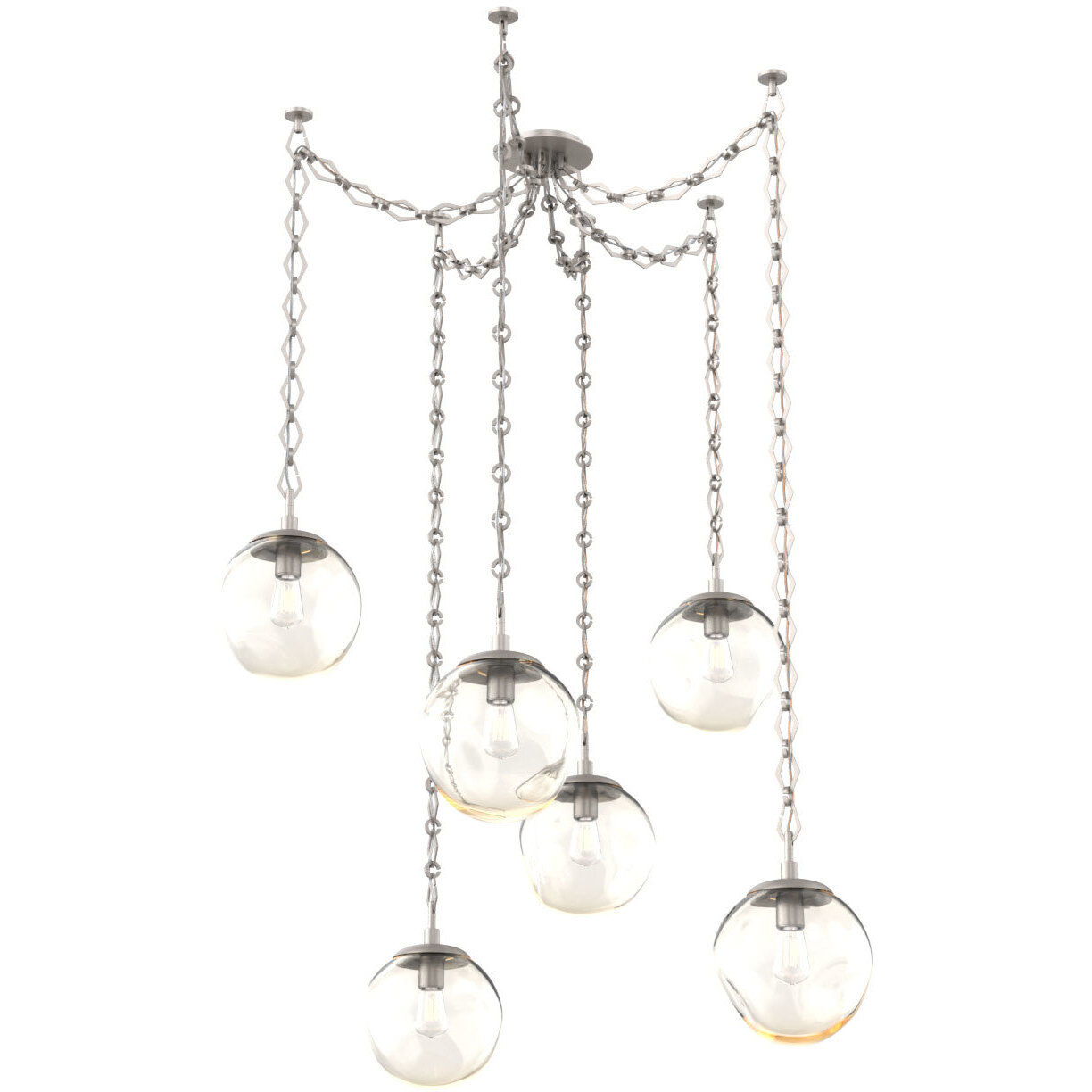 Aster 6 Light 18.7 inch Beige Silver Swag Multi-Pendant Ceiling Light in Amber, Diamond Chain